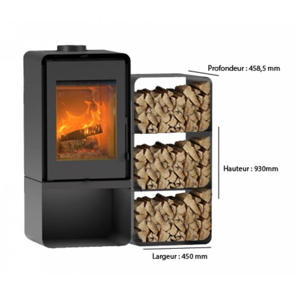 Poêle à bois Domino avec range bûche et module 2 étages